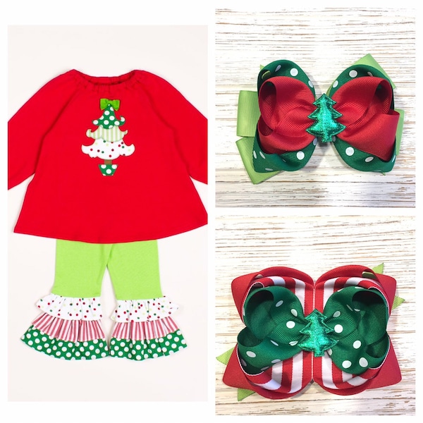 Made to match RicRac & Ruffles Dancin' Merrily hair bow, Dancin' Merrily hairbow, Christmas hairbow,  Christmas hair bow, red green hair bow