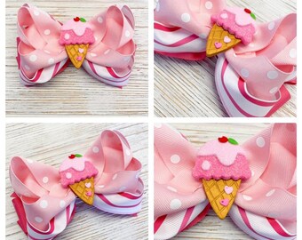 Ice cream hair bow, Ice cream hairbow, Ice cream hair clip, dessert hair bow, dessert hairbow, dessert hair clip, summer hair bow, ice cream