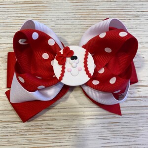 Baseball hair bow, Baseball hairbow, Baseball hair clip, Red hair bow, White hair bow, red and white hair bow