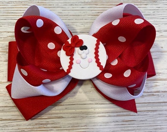 Baseball hair bow, Baseball hairbow, Baseball hair clip, Red hair bow, White hair bow, red and white hair bow