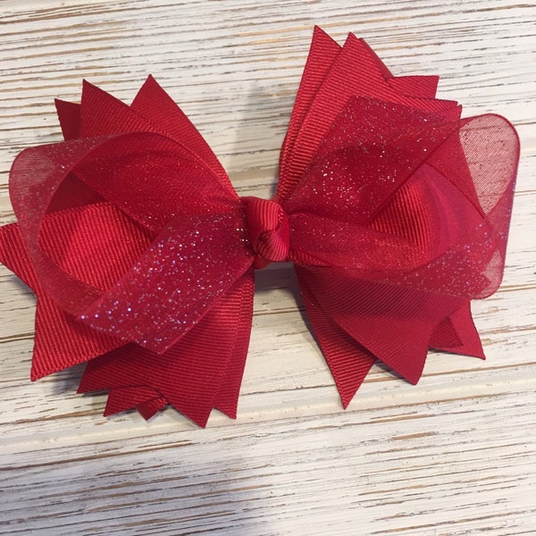 5" solid red boutique hair bow, red hair bow, red hairbow, red hair clip