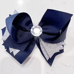 Navy blue and silver glitter hair bow, Navy hair bow, Navy hairbow, Silver hair bow, Silver hairbow, Navy hair clip, Silver hair clip