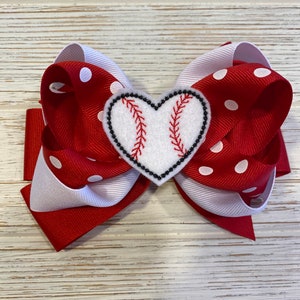 Baseball hair bow, Baseball hairbow, Baseball hair clip, Red hair bow, White hair bow, red and white hair bow
