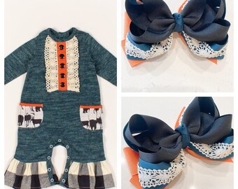 Made to match RicRac & Ruffles Forest Hideaway hair bow, Forest Hideaway hairbow, Ricrac hair bow, Forest hair bow, Black hair bow