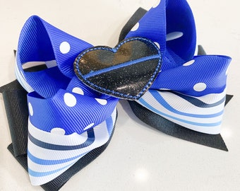 Police hair bow, Police hairbow, Police hair clip, Thin blue line, blue hair bow, blue hairbow, blue hair clip, cop hair bow,