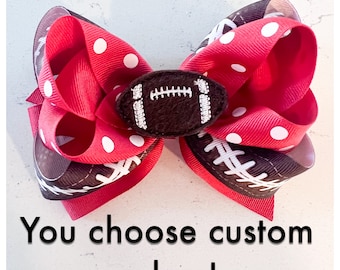 Red football hair bow, blue football hair bow, black football hair bow, football hair bow, custom football hair bow, football hair clip