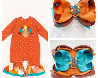 Made to match RicRac & Ruffles Just Stuffing hair bow, Just Stuffing hairbow, Thanksgiving hair bow,  Thanksgiving hair bow