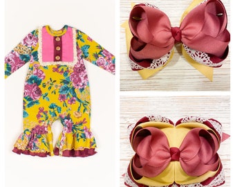 Made to match RicRac & Ruffles Jolie hair bow, Jolie hairbow, M2M Ricrac hair bow, gold hair bow, mustard hair bow, crochet hair bow