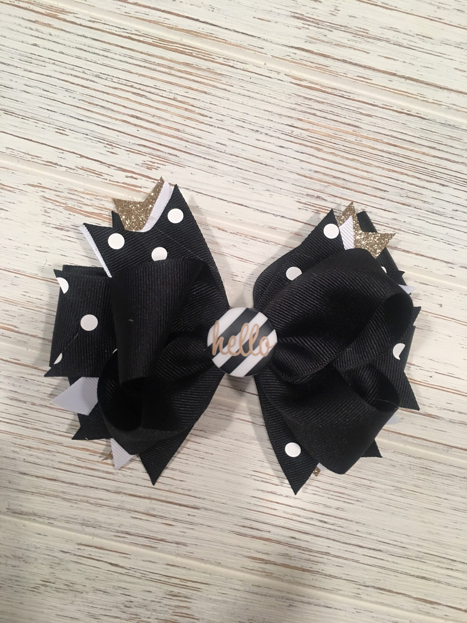 Black White and Gold Hair Bow Black Hair Bow Black Hair Etsy
