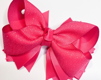 Pink glittered hair bow, pink hair bow, pink hairbow, pink hair clip, Solid pink hair bow, Glitter hair bow, solid color hair bow, custom