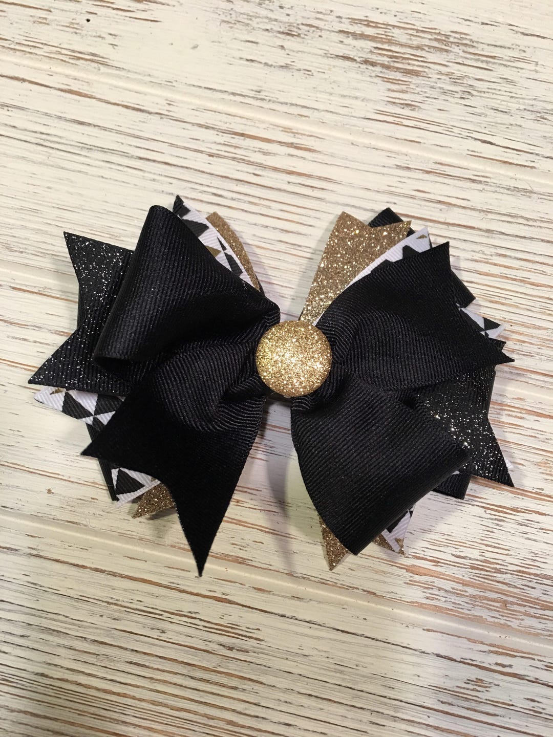 5 Black and Gold Hair Bow, Black and Gold Hairbow, Black Hair Bow