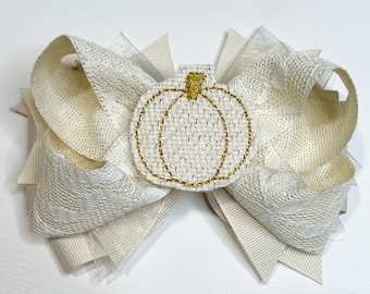 Pumpkin hair bow, pumpkin hairbow, pumpkin hair clip, fall hair bow, fall hairbow, fall hair clip, gold hair bow, autumn hair bow