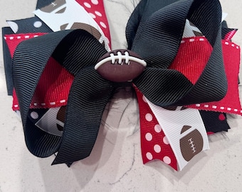 Red & black football hair bow, Red hair bow, black hair bow, football hair bow, football hairbow, red football hair bow, football hair clip