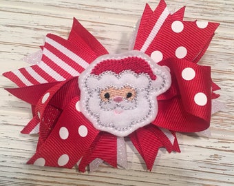 Red and white striped polka dot Santa Clause Christmas hair bow