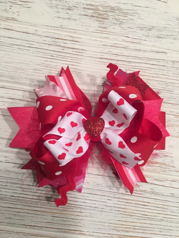 Red and Pink OTT Valentines Hair Bow, Valentine Hairbow  display picture 2