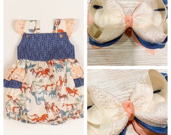 Made to match RicRac & Ruffles Run Wild hair bow, Run Wild hairbow, M2M Ricrac hair bow, denim hair bow, ivory hair bow, crochet hair bow