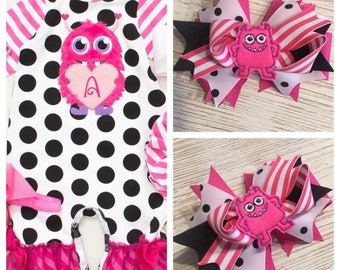 Made to match Ricrac & Ruffles Monster Love hair bow, Valentines hair bow, Valentines hairbow, Monster hair bow, Monster hairbow