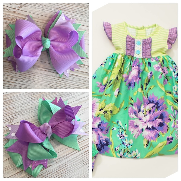 Made to Match RicRac and Ruffles Lovely Lilac hair bow, Lovely lilac hairbow, Lovely Lilac hair clip, Purple hair bow, Mint hair bow,
