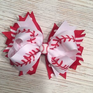 Baseball hair bow, Baseball hairbow, Baseball hair clip, Red hair bow, White hair bow, red and white hair bow