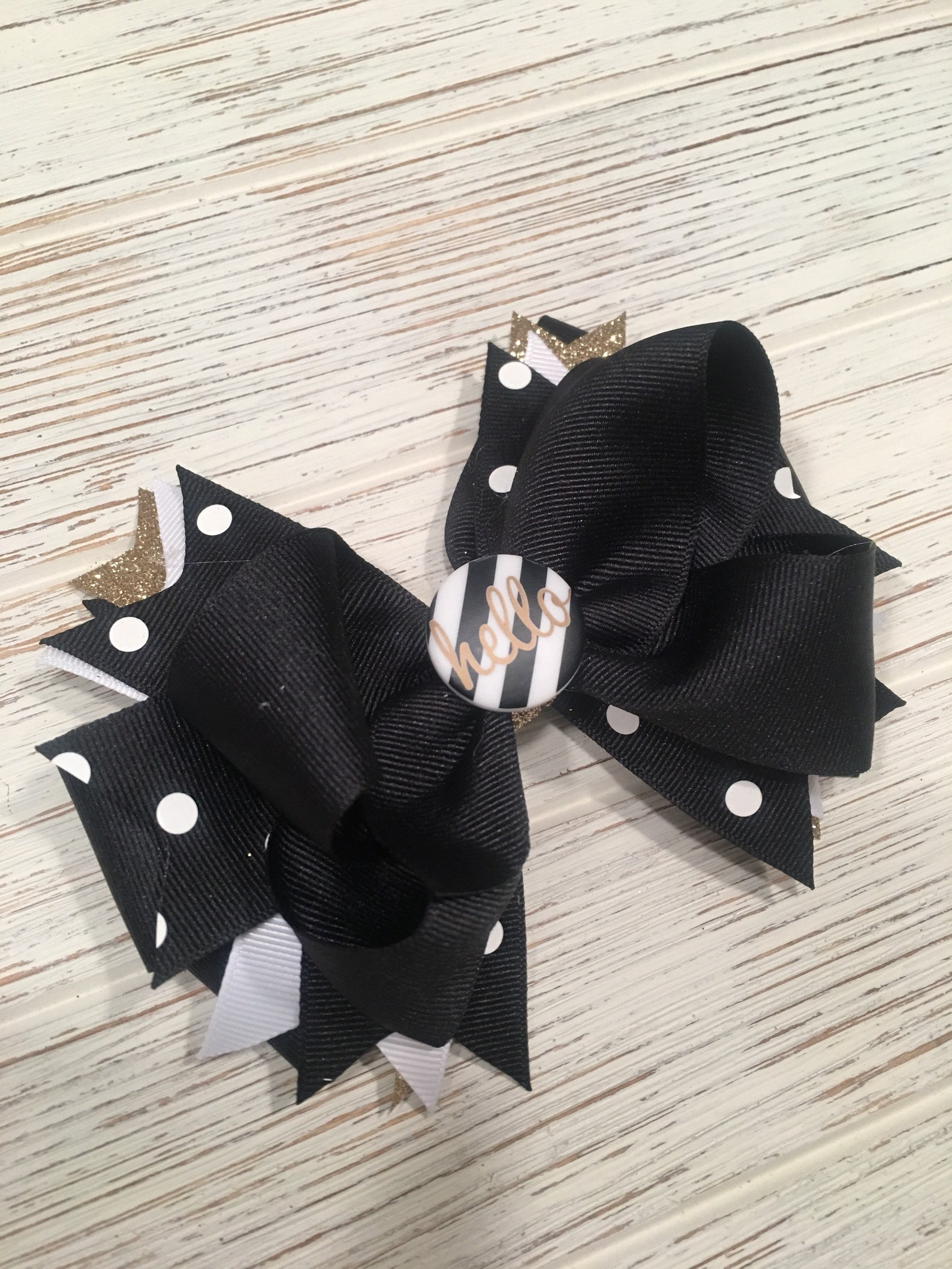 Black White and Gold Hair Bow Black Hair Bow Black Hair Etsy