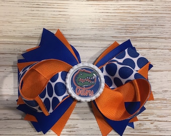 Florida Gators Hair Bow, Blue and Orange, Football Hair Bow  display picture 1