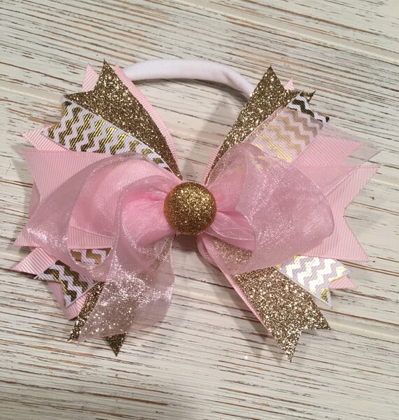 Pink and Gold Shimmer Hair Bow Pink and Gold Hair Bow Pink Etsy