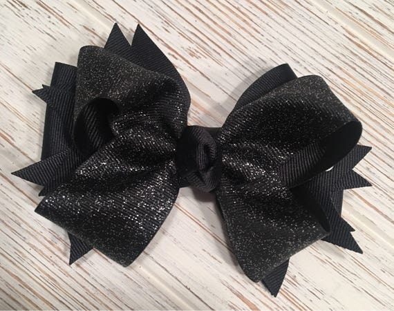 Black glittered hair bow, Black hair bow, Black hairbow, Black hair clip, Solid black hair bow, Glitter hair bow, solid color hair bow
