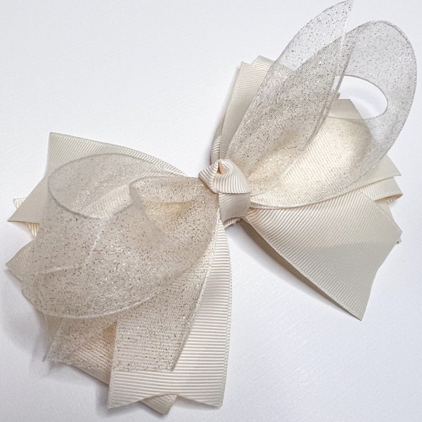 Ivory boutique hair bow, Ivory hair bow, Ivory hairbow, Cream hair bow, Cream hair bow, Ivory hair clip, Cream hair clip, off white hair bow