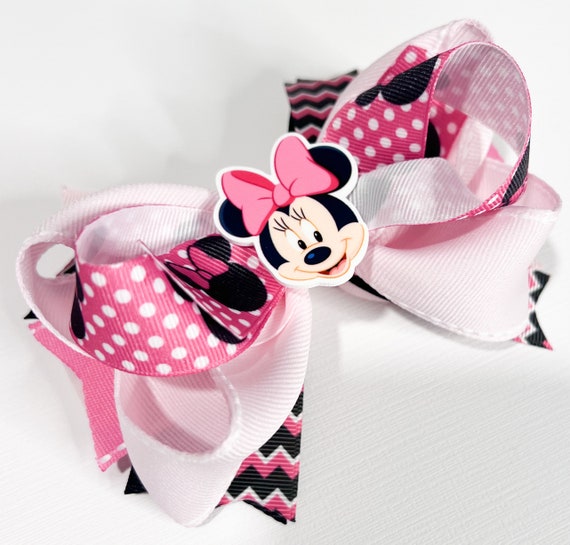 Pink and black Minnie Mouse hair bow, Minnie hair bow, Minnie hairbow, Minnie hair clip, Disney hair bow, Disney hairbow, Mouse hair bow