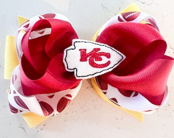 KC Chiefs hair bow, Chiefs hairbow, Chiefs hair bow, Chiefs hair clip, Football hair bow, Kansas City Chiefs hair bow, NFL hair bow