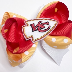 KC Chiefs hair bow, NFL hair bow, Chiefs hair bow, Chiefs hair clip, Football hair bow, Kansas City Chiefs hair bow