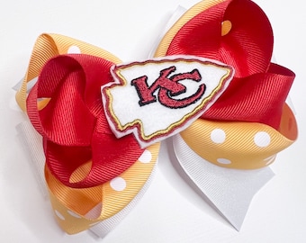 KC Chiefs hair bow, NFL hair bow, Chiefs hair bow, Chiefs hair clip, Football hair bow, Kansas City Chiefs hair bow