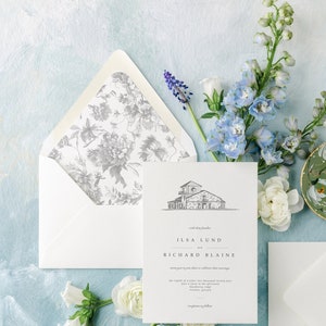 Grauer Briefumschlagliner mit französischem Blumenmuster | Druckbarer Umschlag für Hochzeitseinladungen | Digitaler Download | A7+, A7, 5x7, quadratisch, A6, A2