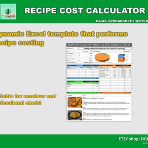 Recipe Costing Excel Spreadsheet | For amateur and professional cooks and chefs | Find the cost of your recipes and set the best price