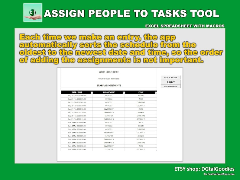 Assigning Staff to Tasks / Departments Excel Template Task Scheduler