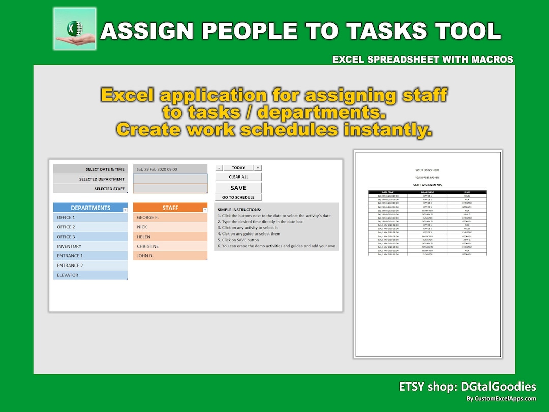 Assigning Staff to Tasks / Departments Excel Template Task Scheduler Assigning Staff to Tasks / Departments Excel Template Task Scheduler