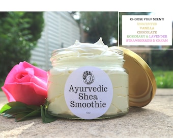 Ayurvedic Whipped Shea Smoothie, Choc/Strawberry/Vanilla/Rosemary&Lavender, Hibiscus, Aloe, Moringa, Beard, Luxury, Creamy Hair Moisturiser