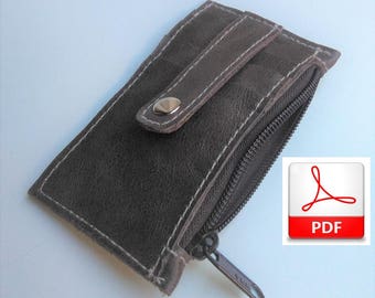Portefeuille en cuir minimaliste à motif numérique PDF - Modèle PDF pour fabriquer ce portefeuille en cuir avec sac à main, portefeuille minimaliste