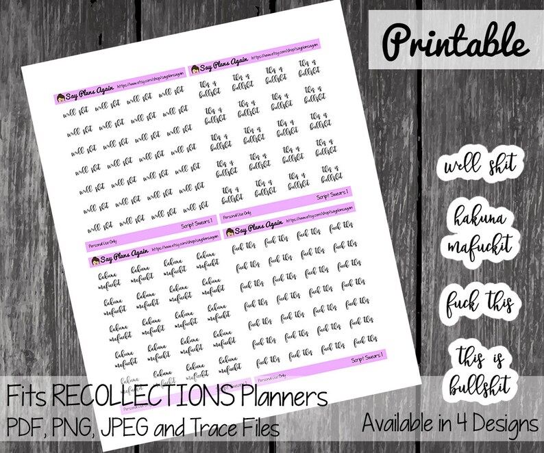 Script Swear Words Functional Printable Stickers Planner | Etsy