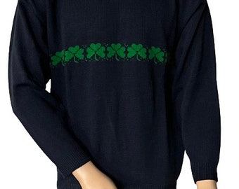 Irish Unisex Navy Kelly Green Shamrock Sweater Made In U.S.A. ishopirish