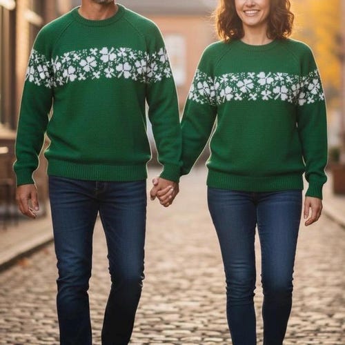 Irish Unisex Kelly Green White Shamrock Sweater MADE IN U.S.A. ishopirish