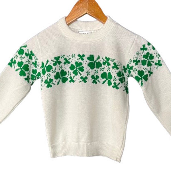 Irish Youth Kids White Kelly Green Shamrock Sweater Made In U.S.A. ishopirish