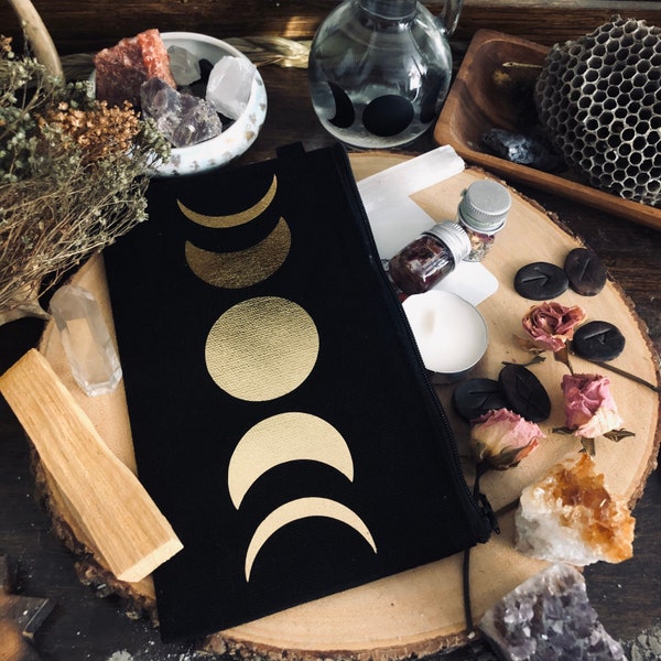 Moon Phase Tarot Bag | Makeup Bag| Pencil Bag | Tarot Deck Bag