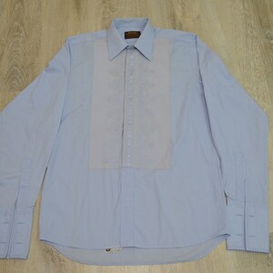 Vintage Herren Rocola Abendhemd Langarm Kleid Shirt Herrenmode Blau Größe L Made in Great Britain