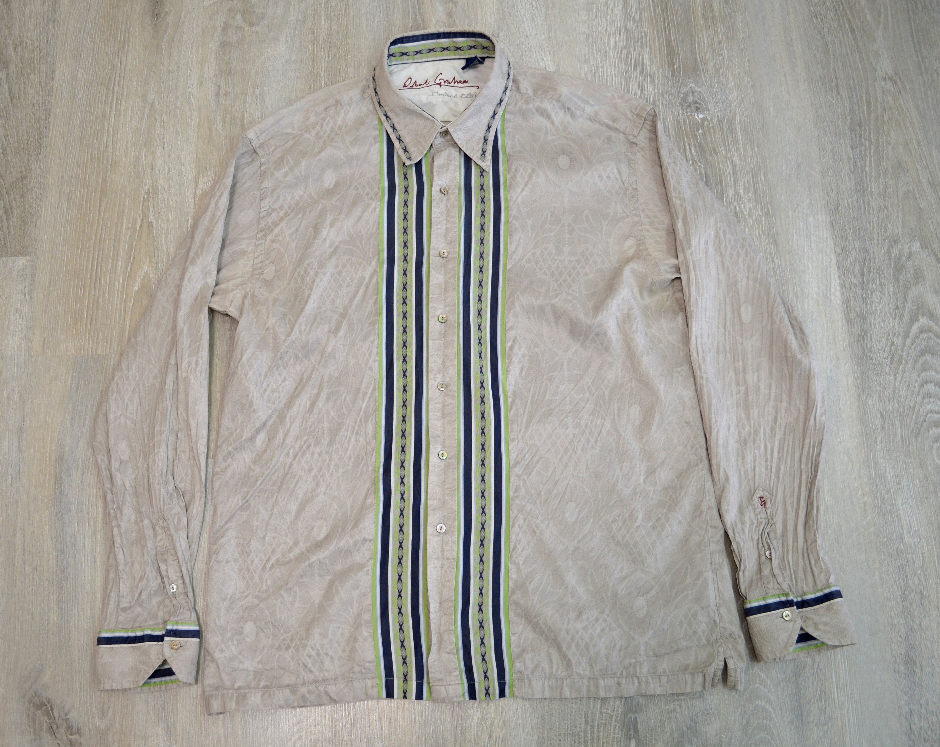 Chemise Boutonnée Homme Robert Graham Taille M - Coton Rayé Bleu/noir/gris - Occasion Très Bon état - Fabriquée En Inde