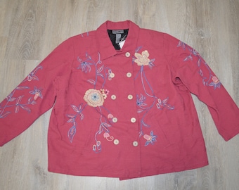 Vintage Indigo Moon Ladies Blazer Velvet Floral Rose Womens Jacket Boho Hippie Sequin Size XXL