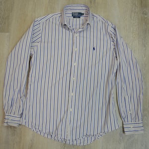 Vintage Polo Ralph Lauren Shirt Mens Striped Blue Oxford Button Down Long Sleeve Size 16