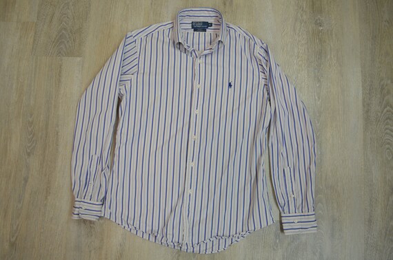 Vintage Polo Ralph Lauren Chemise Homme Ray Bleu Oxford Bouton