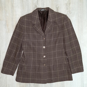 LAURA ASHLEY Ladies Wool Jacket Vintage Women Blazer Plaid Size L
