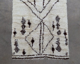 WALID- Vintage Moroccan Beni Ourain Hanbel Rug (Cream, dark brown - 5x8 rug)